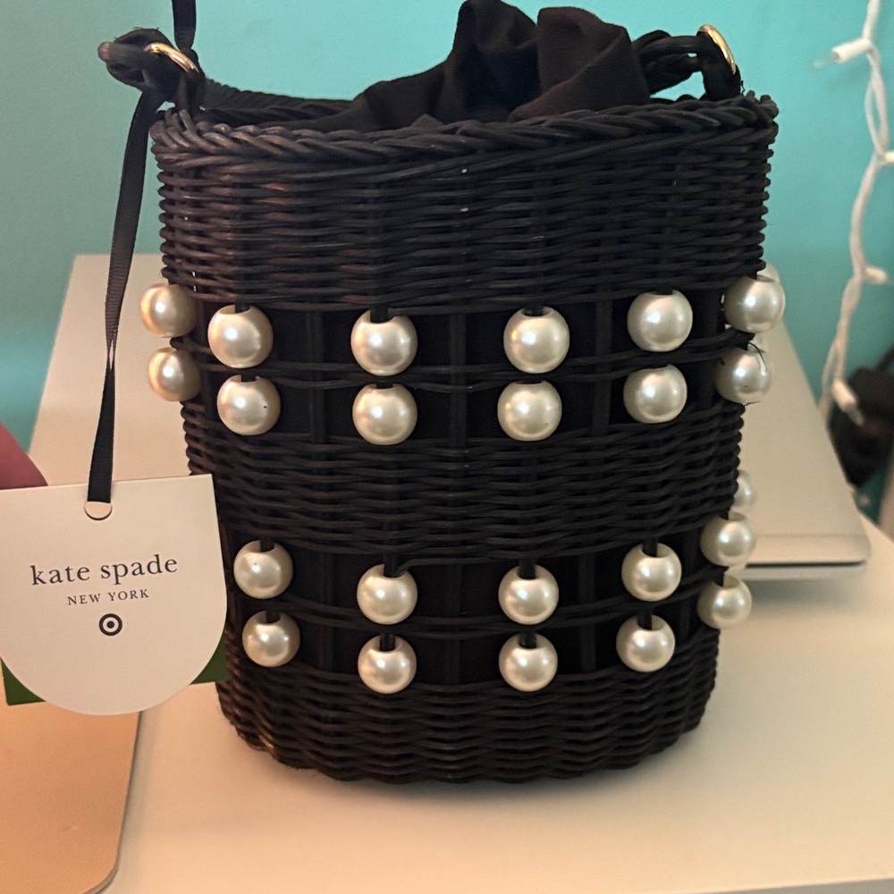 Kate Spade Target Collab Black Wicker Mini Bag with Pearl Details